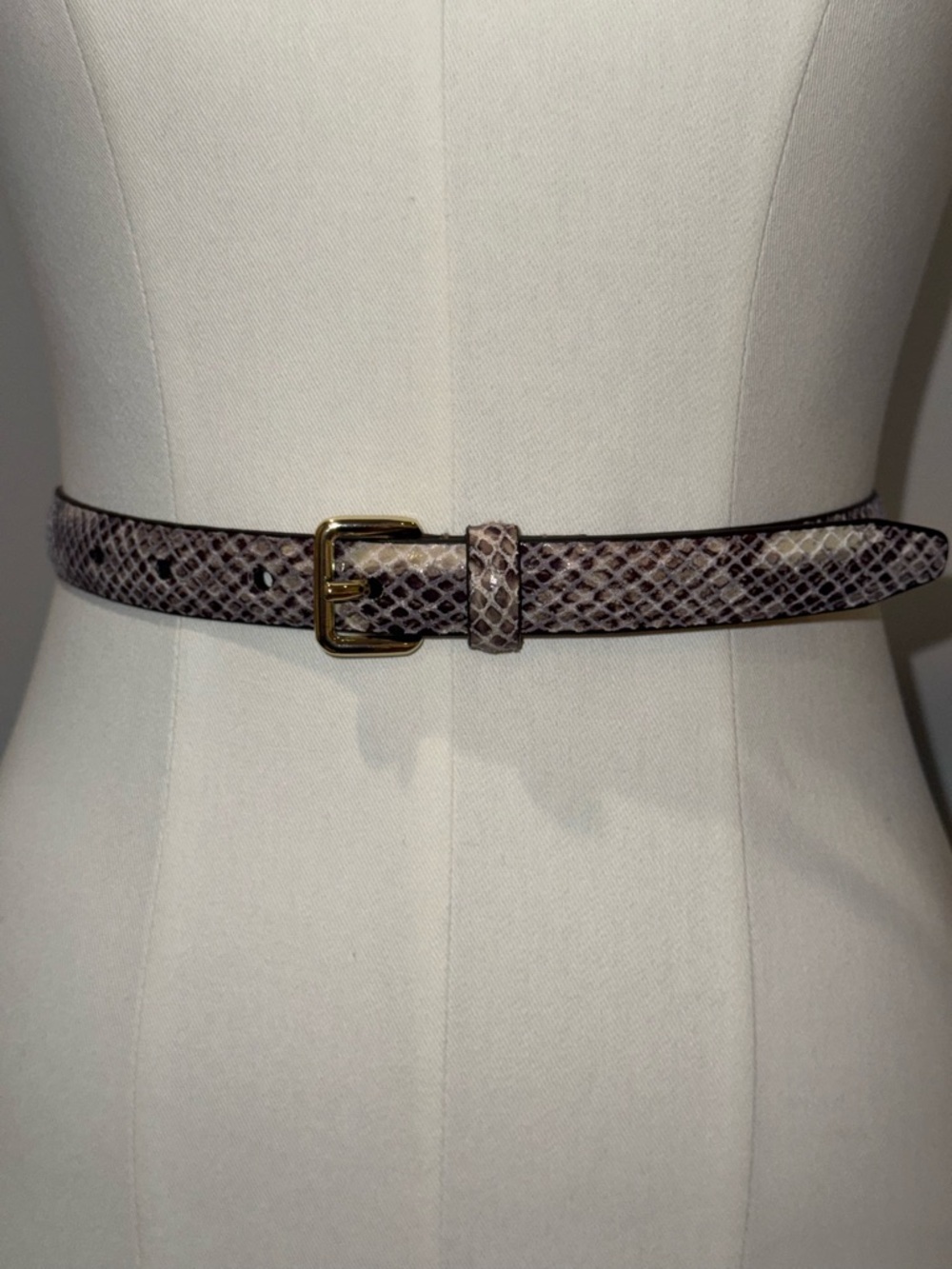 Cole Haan 20mm Python Print Leather Belt with Gold Buckle - Size L